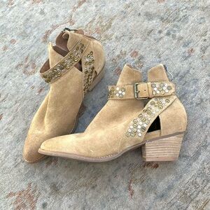Antelope Tan Ankle Boots with Studded Straps